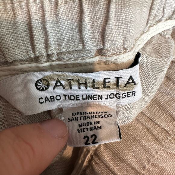 Athleta Cabo Tide Linen Jogger Pant Neutral Camo 22 - Picture 4 of 10